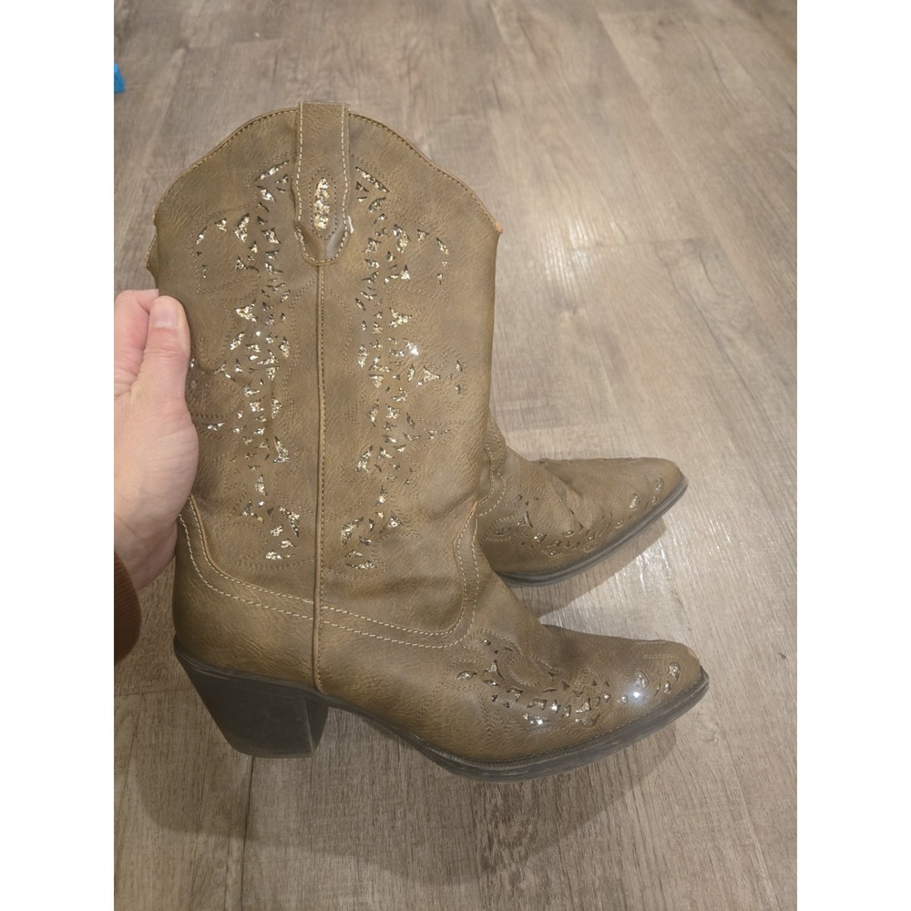 Women's Roper Western Cowboy Brown Boots Metallic underlay Size 7.5‎